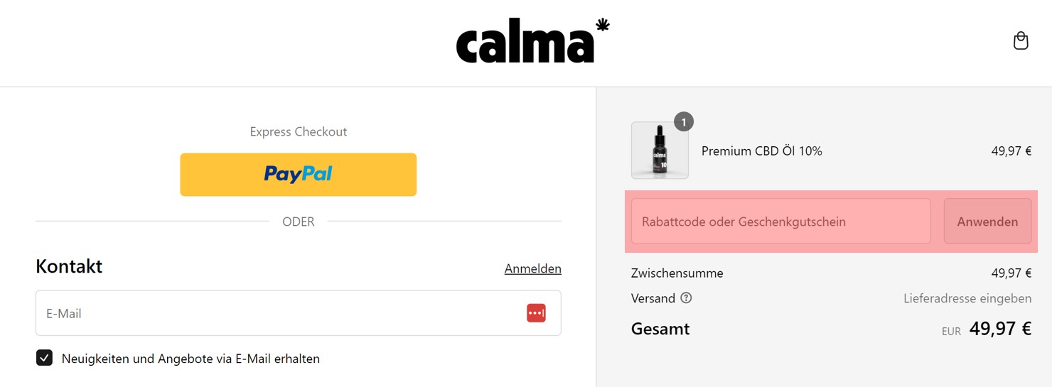 wie ist ein CALMA CBD Gutscheincode einzulösen