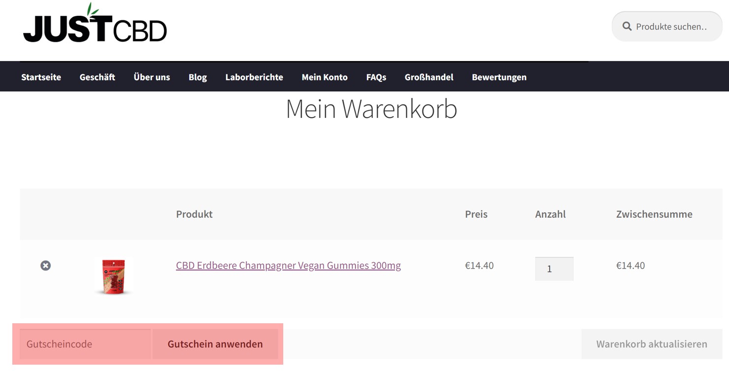 wie ist ein JustCBD Gutscheincode einzulösen